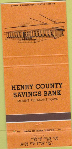 Matchbook Cover - Henry County Savings Bank Mount Pleasant IA 30 Strike
