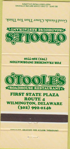 Matchbook Cover - O'Toole's Restaurant Wilmington DE 30 Strike