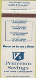 Matchbook Cover - Princeton Savings Loan NJ Somerville Bedminster 30 Strike