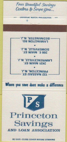 Matchbook Cover - Princeton Savings Loan NJ Somerville Bedminster 30 Strike