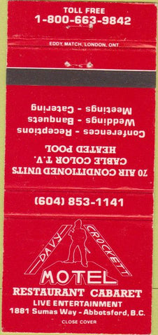 Matchbook Cover - Davy Crockett Motel Abbotsford BC 30 Strike