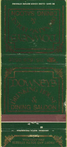 Matchbook Cover - Downey's Saloon Philadelphia PA 30 Strike