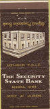 Matchbook Cover - State Security Bank Algona IA 30 Strike