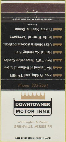 Matchbook Cover - Downtowner Motor Inn Greenville MS 30 Strike