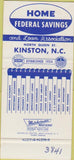 Matchbook Cover - Home Federal Savings Kinston NC 30 Strike