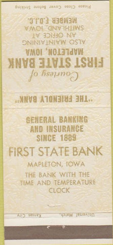 Matchbook Cover - First State Bank Mapleton IA Smithland 30 Strike