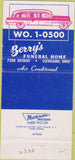 Matchbook Cover - Berry's Funeral Home Cleveland OH ambulance back 30 Strike