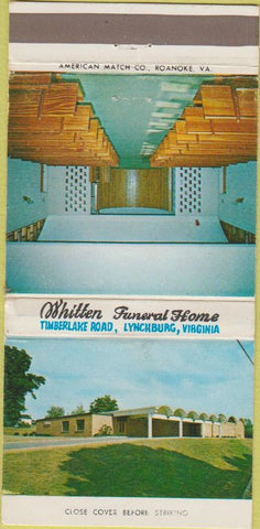 Matchbook Cover - Whitten Funeral Home Lynchburg VA 30 Strike
