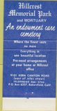 Matchbook Cover - Hillcrest Memorial Park Funerals Bakersfield CA 30 Strike