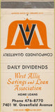 Matchbook Cover - West Allis Savings Loan WI WEAR 30 Strike