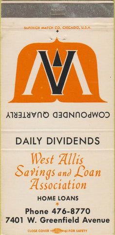 Matchbook Cover - West Allis Savings Loan WI WEAR 30 Strike