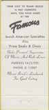 Matchbook Cover - Famous Restaurant Miami Beach FL True Color 30 Strike