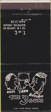Matchbook Cover - The 3 Guys Beaverton OR 30 Strike