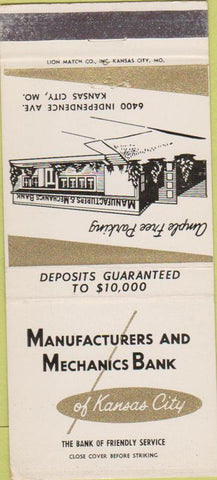 Matchbook Cover - Manufacturers and Mechaics Bank Kansas City MO 30 Strike