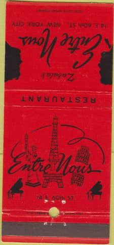 Matchbook Cover - Entre Nous New York City  30 Strike