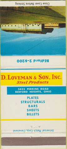 Matchbook Cover - D. Loveman Son Steel Bedford Heights OH 30 Strike