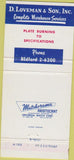 Matchbook Cover - D. Loveman Son Steel Bedford Heights OH 30 Strike