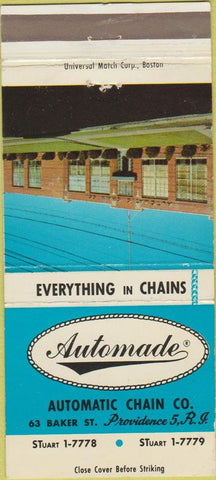 Matchbook Cover - Automade Automatic Chain Providence RI 30 Strike