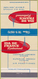 Matchbook Cover - Ida De France Restaurant New York City 30 Strike
