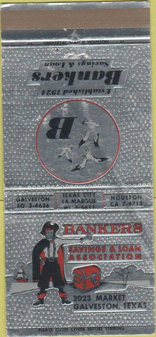 Matchbook Cover - Bankers Savings Loan Galveston TX Pirate 30 Strike