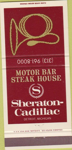 Matchbook Cover - Sheraton Hotel Detroit MI Motor Bar Steak House 30 Strike