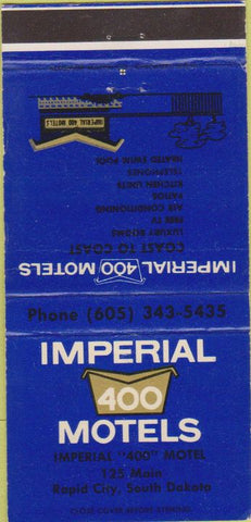 Matchbook Cover - Imperial 400 Motels Rapid City SD 30 Strike