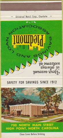 Matchbook Cover - Piedmont Savings Loan High Point NC 30 Strike