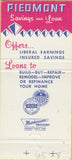 Matchbook Cover - Piedmont Savings Loan High Point NC 30 Strike