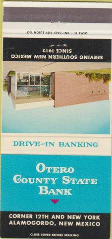 Matchbook Cover - Otero County State Bank Alamogordo NM 30 Strike