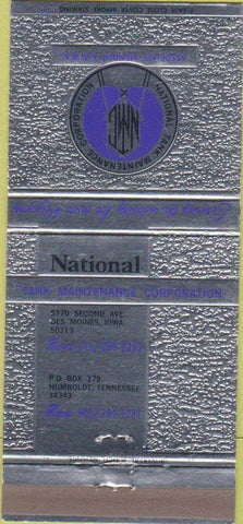 Matchbook Cover - National Tank Maintenance Des Moines IA Humboldt TN 30 Strike