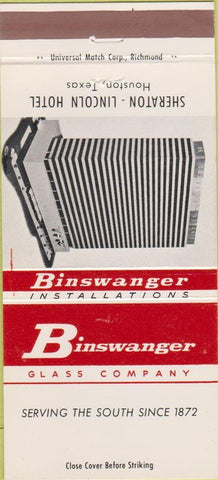 Matchbook Cover - Binswanger Glass Sheraton Houston TX 30 Strike