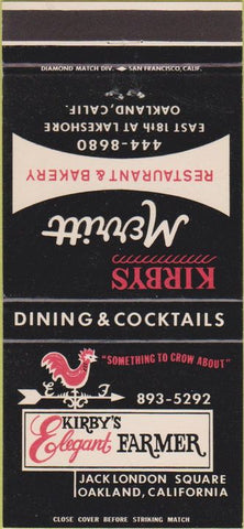 Matchbook Cover - Kirby's Elegant Farmer Oakland CA Jack London SQ 30 Strike