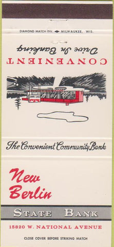 Matchbook Cover - New Berlin State Bank WI 30 Strike