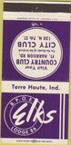 Matchbook Cover - Elks Club Terre Haute IN 30 Strike