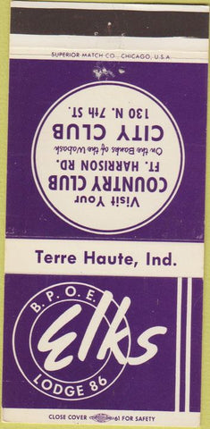 Matchbook Cover - Elks Club Terre Haute IN 30 Strike