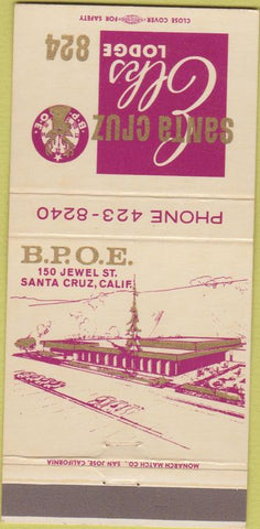 Matchbook Cover - Elks Club Santa Cruz CA 30 Strike