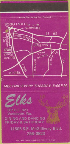 Matchbook Cover - Elks Club Vancouver WA WEAR 30 Strike