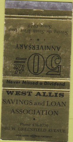 Matchbook Cover - West Allis Savings Loan WI WORN 30 Strike