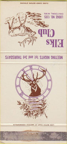 Matchbook Cover - Elks Club Owatonna MN WEAR 30 Strike