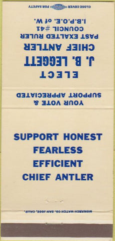 Matchbook Cover - JB Leggett Chief Antler Elks Club CA? 30 Strike