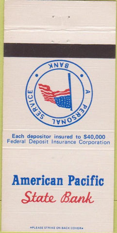 Matchbook Cover - American Pacific State Bank Sun Valley CA 30 Strike