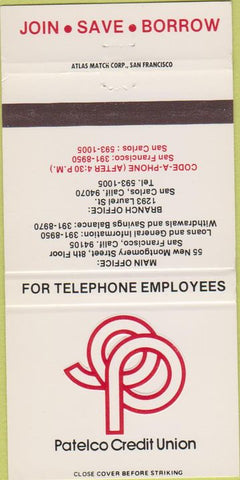 Matchbook Cover - Patelco Credit Union San Francisco CA 30 Strike