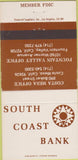 Matchbook Cover - South Coast Bank Costa Mesa CA Fountain Valley 30 Strike