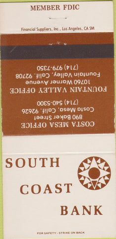 Matchbook Cover - South Coast Bank Costa Mesa CA Fountain Valley 30 Strike