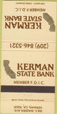 Matchbook Cover - Kerman State Bank Kerman CA 30 Strike