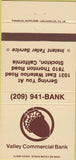 Matchbook Cover - Valley Commercial Bank Stockton CA 30 Strike