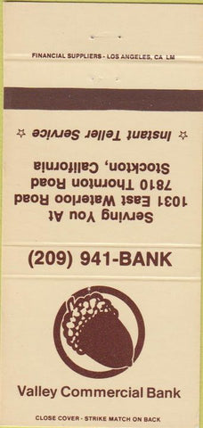 Matchbook Cover - Valley Commercial Bank Stockton CA 30 Strike