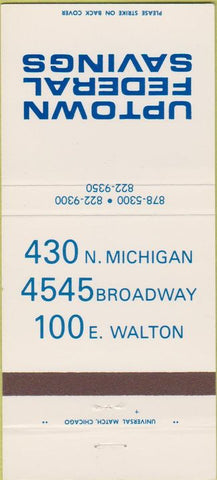 Matchbook Cover - Uptown Federal Savings Chicago? 30 Strike