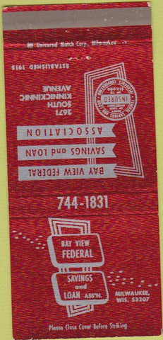 Matchbook Cover - Bay View Federal Savings Loan Milwaukee WI 30 Strike