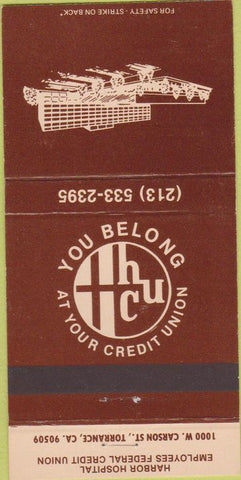 Matchbook Cover - Harbor Hospital Credit Union Torrance CA 30 Strike